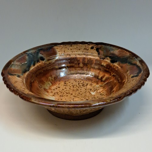 Click to view detail for #230770 Bowl, Tan/Brown/Turquoise Scalloped Edge $22